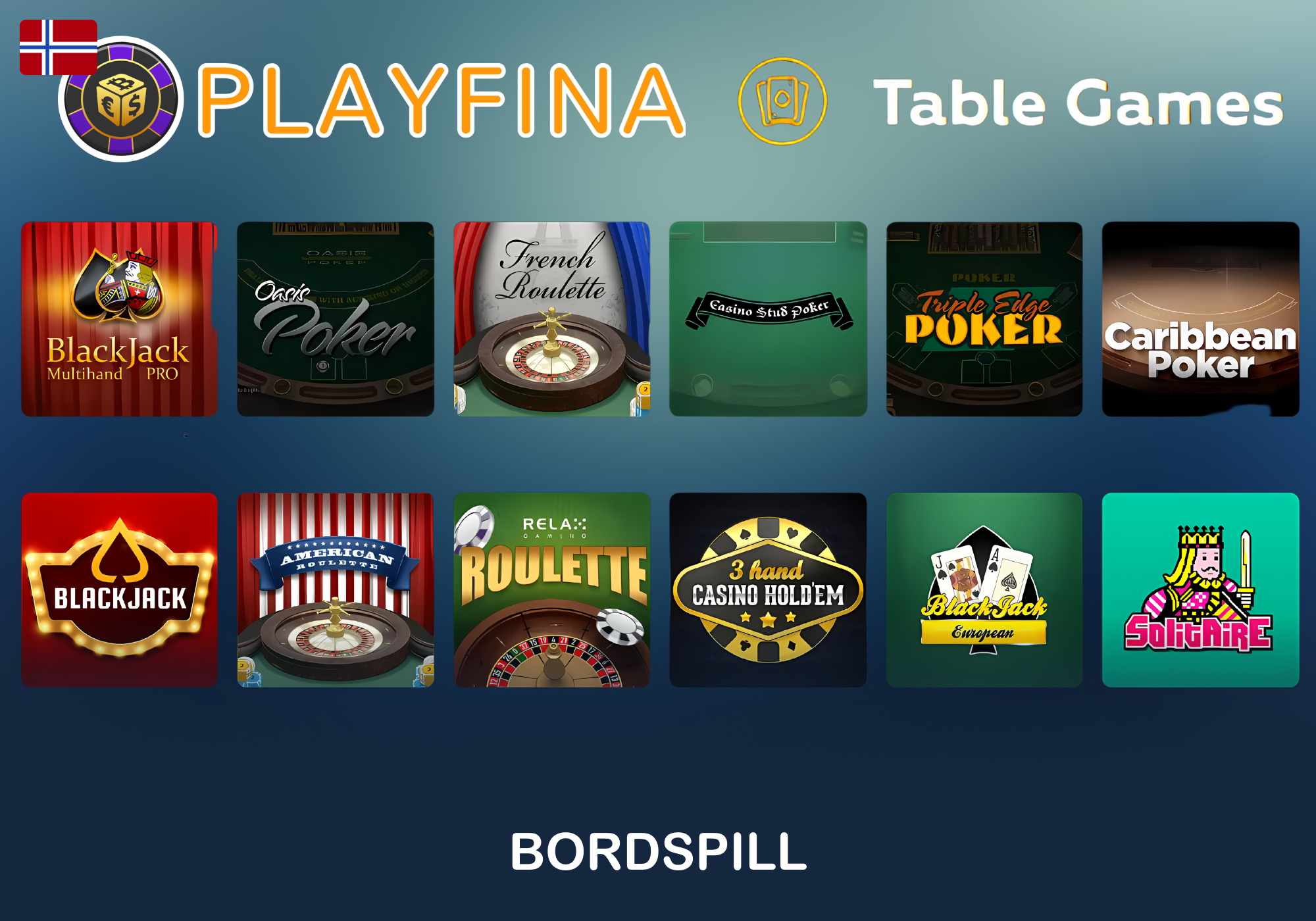 Brettspillseksjon hos Playfina for Norge
