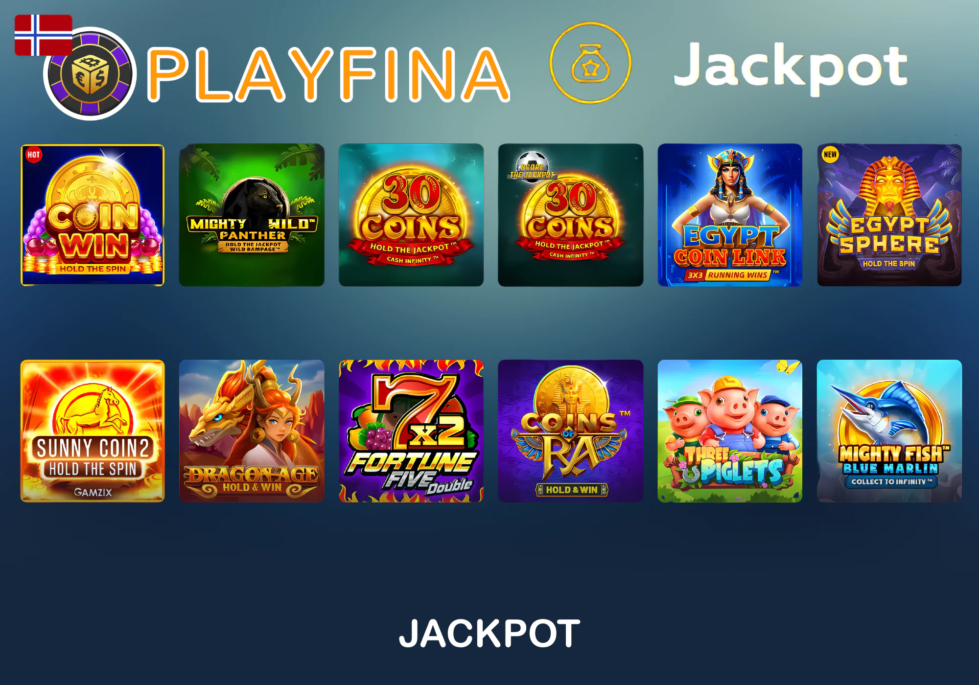 Jackpotspill tilgjengelig for norske spillere hos Playfina