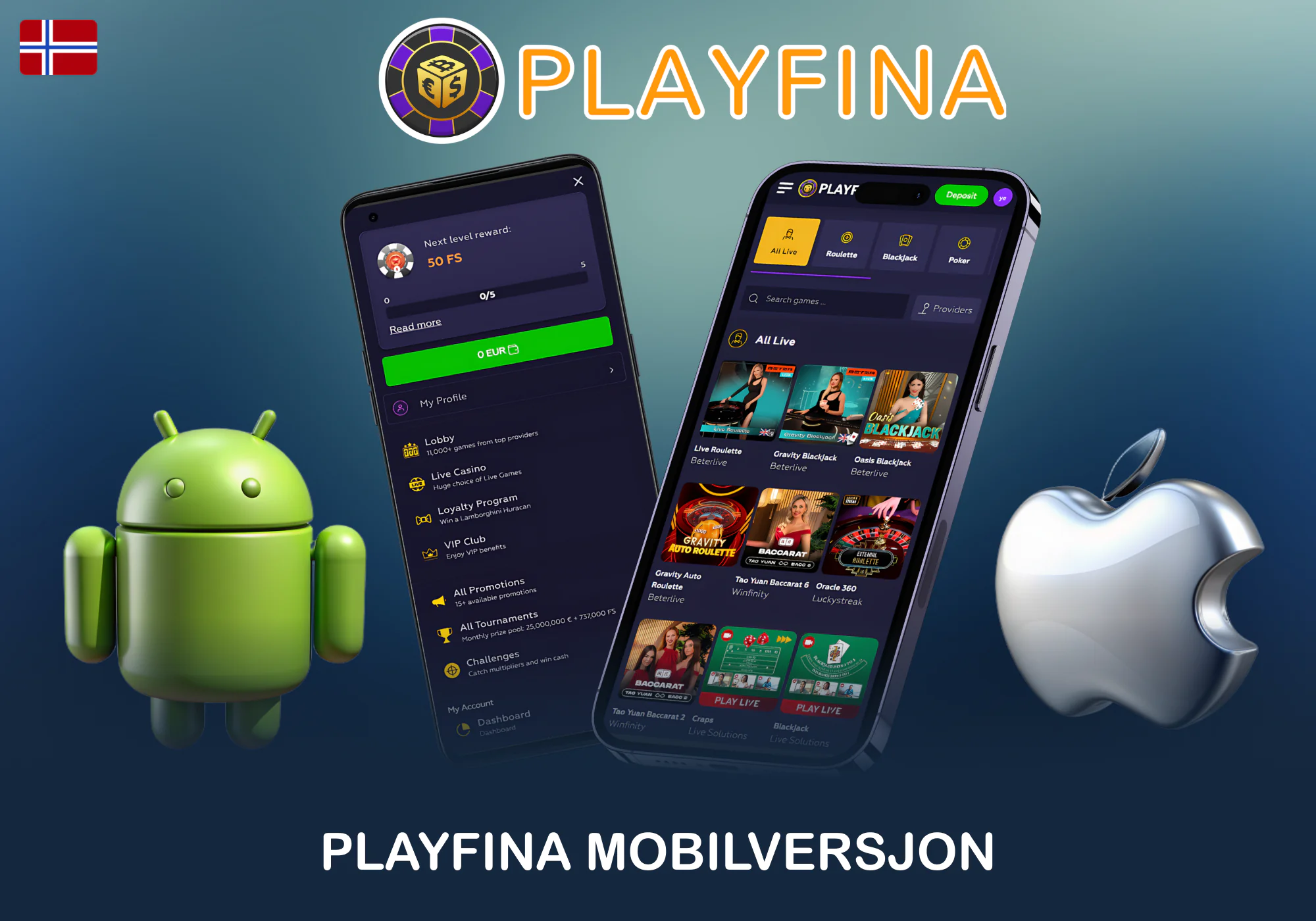 Mobiltilgang til Playfina Casino for norske spillere