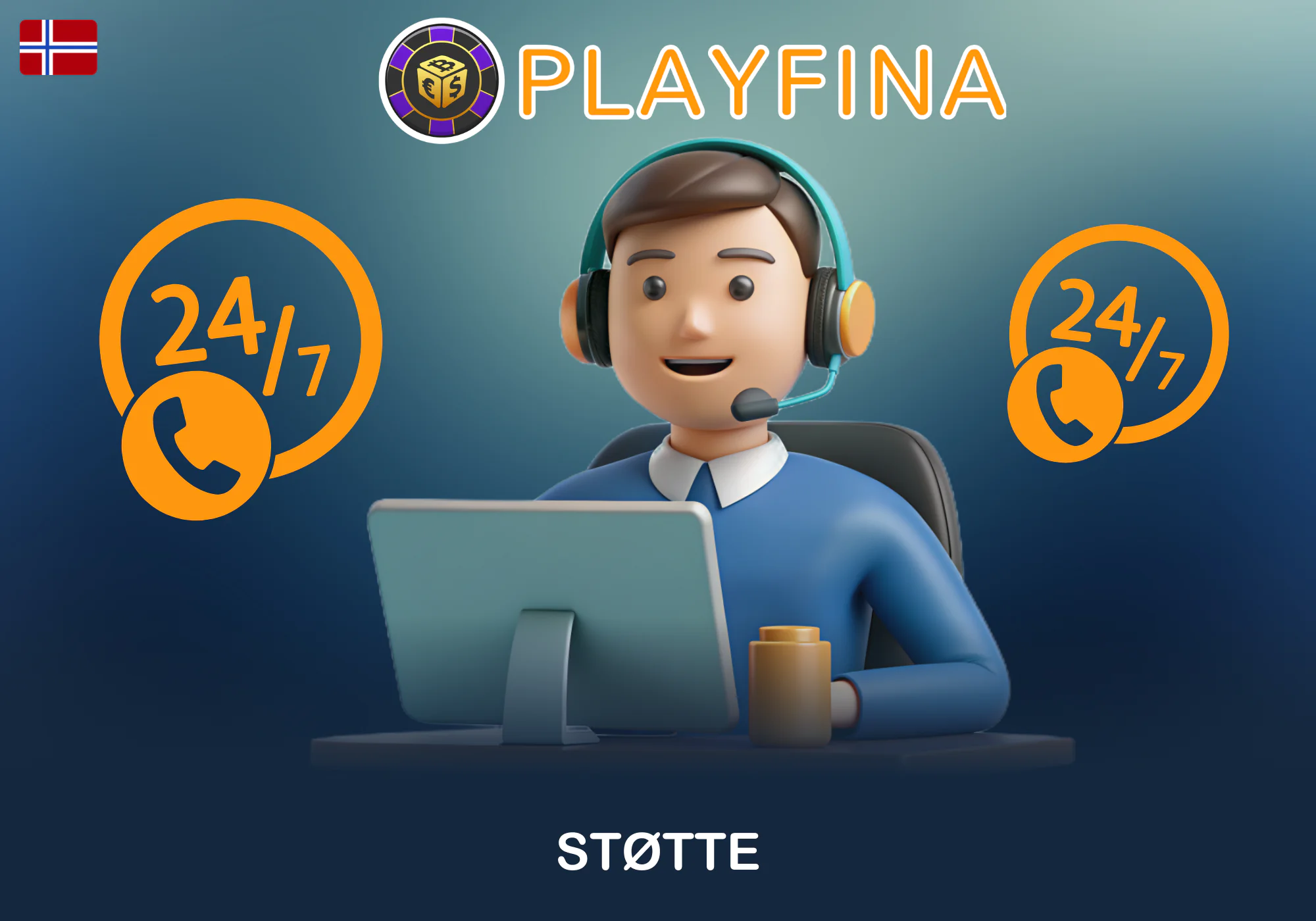 24/7 kundestøtte for norske spillere hos Playfina